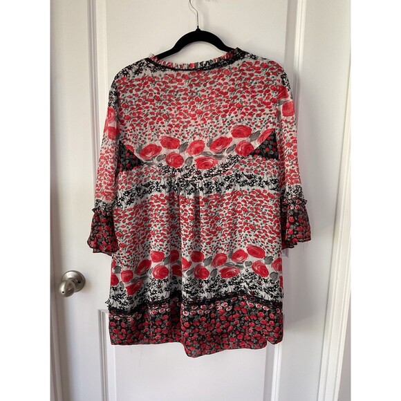 Notations Women’s Plus Red Top Blouse 2XL Boho Tunic Multicolor Peasant Shirt - Picture 5 of 9